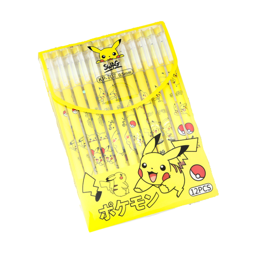 Gumovací pero s motivem Pikachu Smazatelné černé pero pro děti Pokémon dětské školní potřeby Tenké gelové pero s gumou 0,5 mm, 12 ks