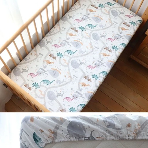 Gyerek ágynem 130 x 70 cm Pamut, gumis lepedő, légáteresztő dínós lepedő