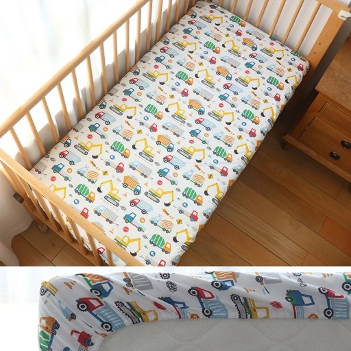 Gyerek ágynem 130 x 70 cm Pamut, gumis lepedő, légáteresztő lepedő járművekkel