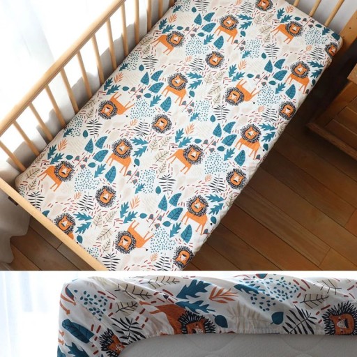 Gyerek ágynemű 130 x 70 cm Pamut feszített lepedő gumival a szélén Lélegző lepedő oroszlán mintával