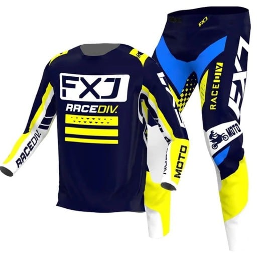 Gyerek motokrossz szett mez és nadrág Unisex szabás Hosszú ujjú Poliészter és nylon Sötétkék fehér elemekkel Motokrosszhoz és motorozáshoz