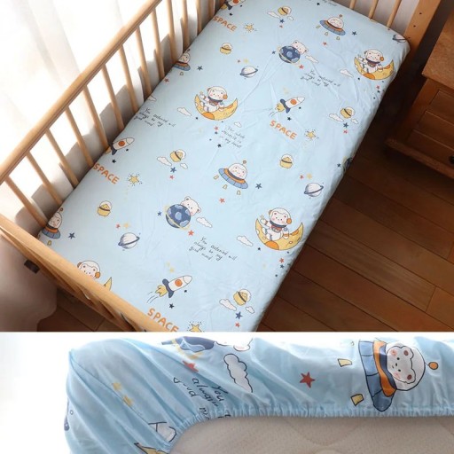Gyermek ágynemű 130 x 70 cm Pamut, rugalmas gumival az oldalán Lélegző ágynemű űrhajós mintával