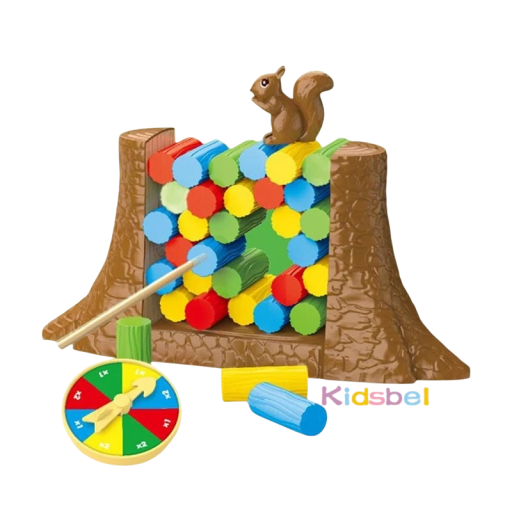 Gyermek balanctábla játék "Mentsd meg a mókust a toronyból" - szórakoztató puzzle gyerekeknek, a játékelemek mérete 15 x 15 cm, 2 játékos számára