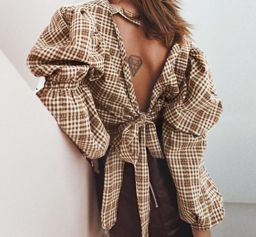 Γυναικεία καρό μπλούζα με φιόγκο