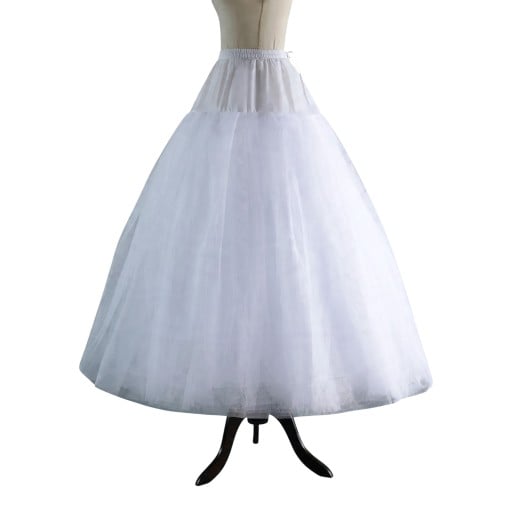 Γυναικεία μακριά τούλινη φούστα για φορέματα σε σχήμα Α με 4 στρώσεις και ελαστική ζώνη με κορδόνι λευκή για γάμο και χορό σε универсικό μέγεθος