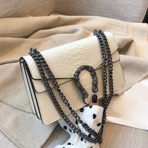 Γυναικεία τσάντα crossbody με σχέδιο φιδιού και διακοσμητική αγκράφα Σκούρος μεταλλικός ιμάντας Καπάκι Τεχνητό δέρμα 25 x 16 x 9 cm