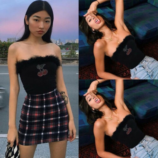 Γυναικείο χνουδωτό crop top μαύρο