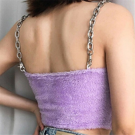 Γυναικείο χνουδωτό crop top μωβ