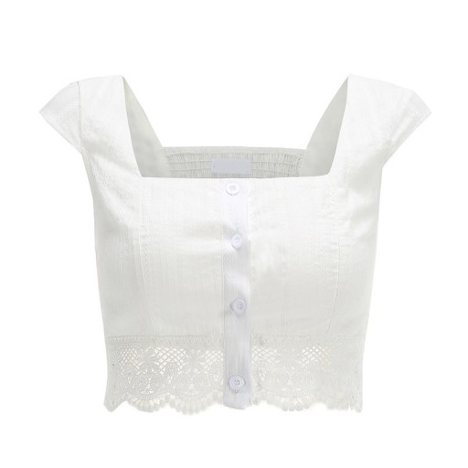Γυναικείο λευκό crop top με δαντέλα