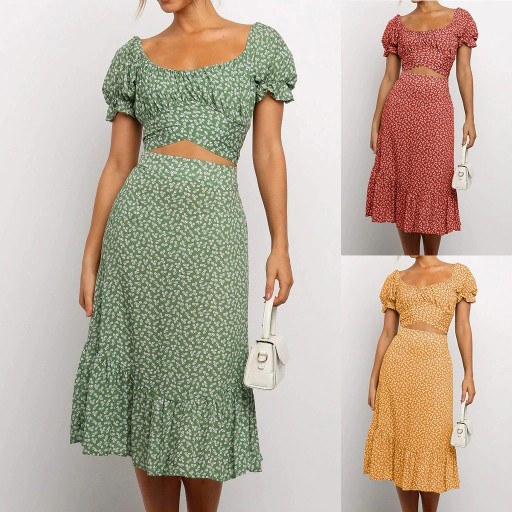 Γυναικείο λουλουδάτο crop top και φούστα B1099