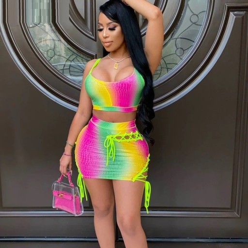 Γυναικείο πολύχρωμο crop top και φούστα B1157