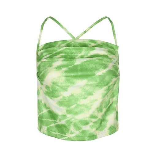 Γυναικείο Τίλκο Crop Top Πράσινο με Σχέδια Με Κύκλο Λαιμό Τεχνικές Ραμίνες Στυλάτο Καλοκαιρινό Τίλκο Πολυεστέρας Σπάντεξ