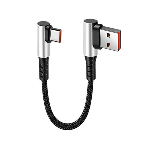 Gyorstöltő USB A - USB C kábel 50 cm 6A dupla 90°-os könyökkel C típusú rövid adatkábel adatátviteli töltés