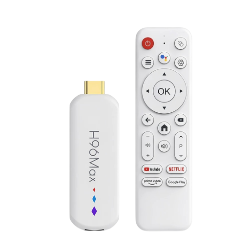 H96 Max Android TV Stick Quad-Core Amlogic S905L Android 9.0 2 GB RAM 8 GB Storage 4K Resolution WiFi and Bluetooth White with Remote