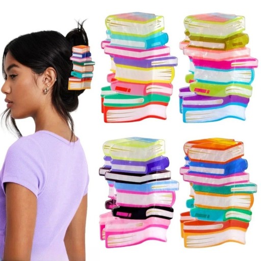 Haarclip Boeken Universele grootte Plastic clip in de vorm van een stapel boeken Stevige damesclip voor een knot en het vastzetten van haar