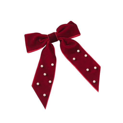 Haarspeld met fluwelen strik en parels Elegante haarversiering Stijlvol accessoire Haarspeld met parels Delicate strik voor dames en meisjes