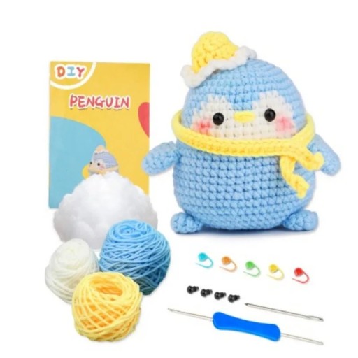 Háčkovací sada Tučňák DIY pro začátečníky s návodem Bavlněná příze Jehly Háček Kreativní výroba hraček Ruční práce Zvířátka Řemesla