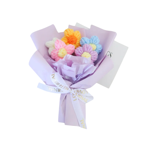 Háčkovaná kytice květin v dárkovém balení mléčná bavlna dekorativní ruční výroba pro dárek a bytovou dekoraci