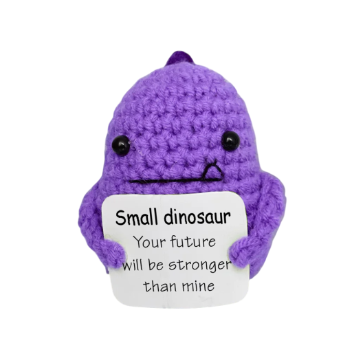 Háčkovaný dinosaurus pro pozitivní energii Ručně vyrobený talisman s nápisem Originální dekorace do pokoje Roztomilý dárek pro radost