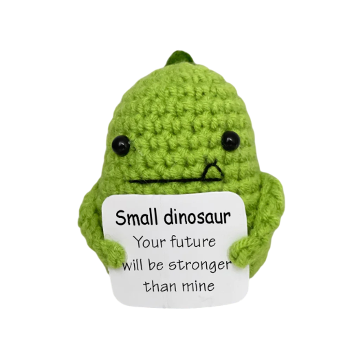 Hæklet dinosaur til positiv energi Håndlavet talisman med indskrift Original værelsesdekoration Sød gave til glæde