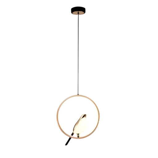 Hængende LED-lysekrone med rund siddepind og dekorativ fugl Moderne designlampe Diameter 29 cm Varmt hvidt lys 3000K 31W 90-260V Justerbart ophæng 150 cm