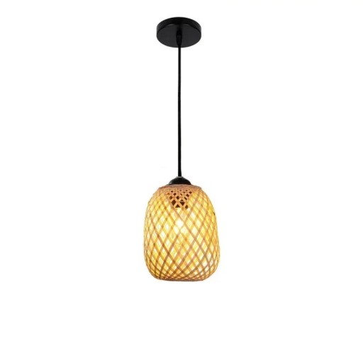 Hængende lysekrone i naturflet i skandinavisk stil, rattan loftlampe med sort justerbar ledning, 120 cm, håndlavet hængelampe, 15 x 18 cm