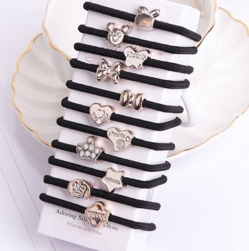 Hair Ties with Silver Decorations - 10 pcs