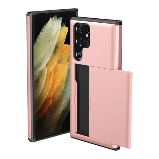 Hållbart fodral för Samsung Galaxy A56 med kortfack Skjutbart lock Dubbelt byggande Förhöjd kant runt skärmen och objektiven