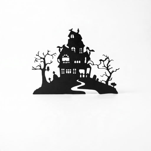Halloween Dørdekoration Spøgelseshus med Træer og Kirkegård Bredde 30 cm Sort Silhuet Dekorativ Skilt Indgangs- og Boligudsmykning