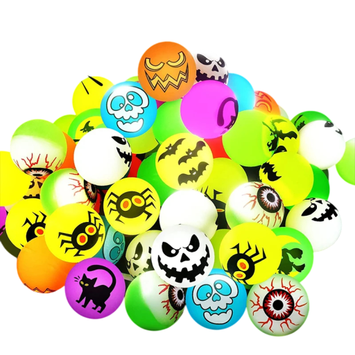 Halloween-hoppekugler der lyser i mørket Humle der lyser i mørket Hoppekugler til børn Gummibold med Halloween-motiv Julekugler 100 stk. 2,6 cm