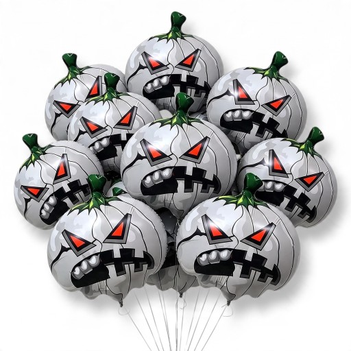 Halloween Inflatable Pumpkin Balloons 10 pcs White Pumpkin with Angry Face and Red Eyes White Red and Green for Parties