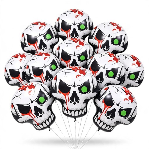 Halloween Inflatable Skull Balloons 10 pcs Balloons in the Shape of a Skull with Green Eye and Bloodstains White Black and Red for Parties