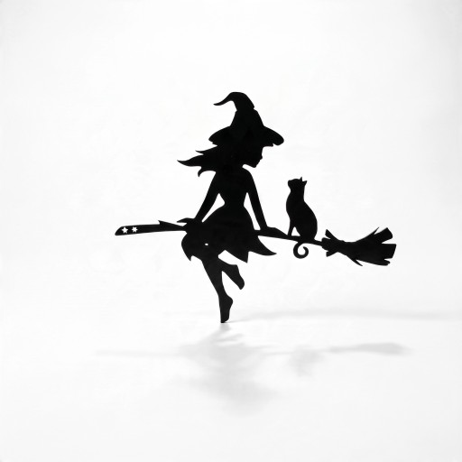 Halloween Türhängedekoration Hexe mit Katze auf dem Besen 25 x 20,5 cm Eisen Schwarz Metall Schild Eingang und Tür Dekoration