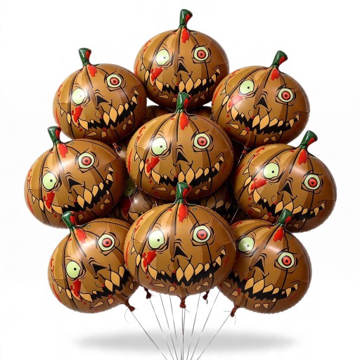 Halloweeni Léggömbök Tök 10 db Barna Zombie Tök Visszafordított Szemekkel és Vérfoltokkal Barna Zöld és Piros Bulira