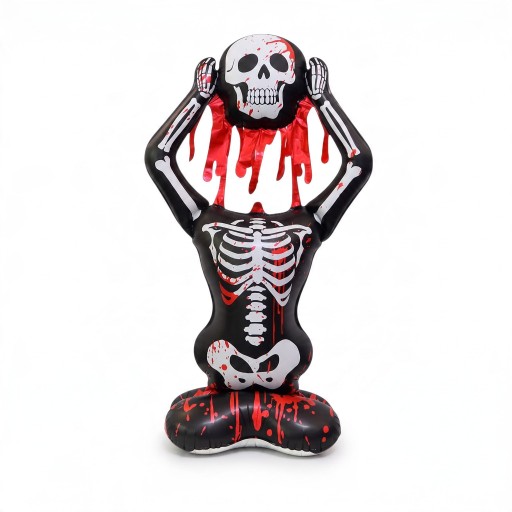 Halloweense Opblaasdecoratie Skelet Staande Ballon 118 x 65 cm Zwart Wit en Rood Met Bloedvlekken Voor Halloweenfeest