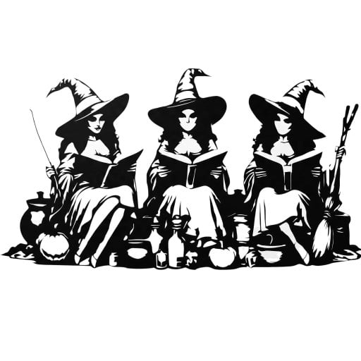 Halloweenská dekorace na dveře Tři čarodějnice s knihami 30 x 15 cm Černá silueta Ozdobná cedule Výzdoba vchodu a interiéru na Halloween