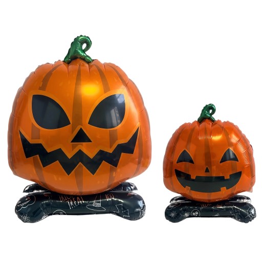 Halloweenská Dekorácia Nafukovacie Stojace Balóniky Tekvice 2 ks 65 x 85 cm a 36 x 45 cm S Podstavcom Oranžová Čierna a Zelená Na Párty