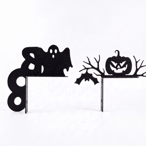 Halloweenska rogowá dekoracja na futrynę Sada 2 szt Dyni i ducha z nietoperzem Żelazo Czarna Metalowa ozdobna tablica Dekoracja wnętrza i wejścia