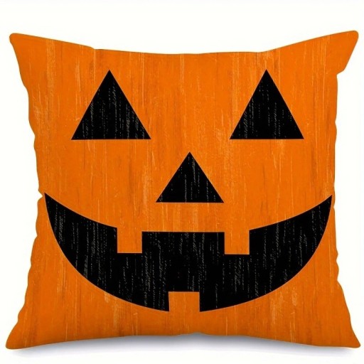 Halloweenský dekorativní povlak na polštář se zipem oranžový s motivem dýně 60 x 60 cm