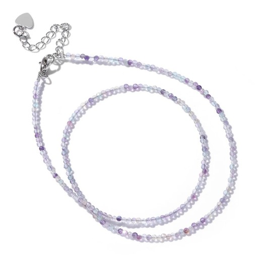 Halsband av lila fluoritsmycken 2 mm längd 40 cm justerbar lila kedja i silverfärg zinklegering för kvinnor och män