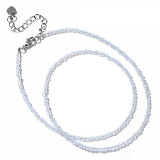 Halsband av opal pärlor 2 mm längd 40 cm justerbar blåvit kedja i silverfärg zinklegering För kvinnor och män