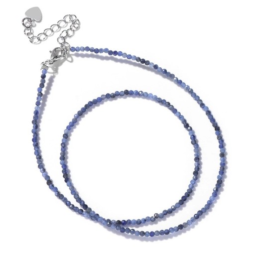 Halsband av sodalit med 2 mm pärlor längd 40 cm justerbar blå kedja i silverfärg zinklegering för kvinnor och män