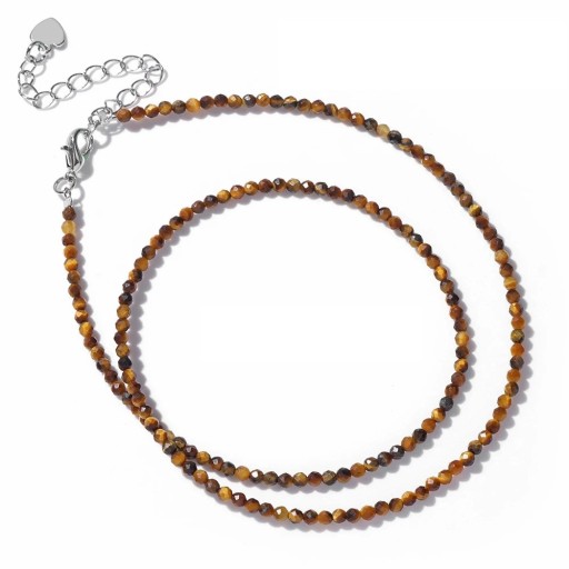 Halsband av tigereye pärlor 2 mm längd 40 cm justerbar brun kedja i silverfärg zinklegering för kvinnor och män