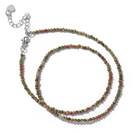 Halsband av unakitpärlor 2 mm längd 40 cm justerbar grön-rosa kedja i silverfärgad zinklegering för kvinnor och män