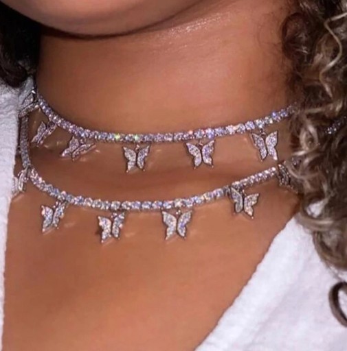 Halsband i strass för kvinnor med fjärilar