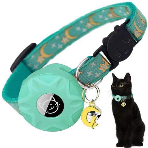 Halsband mit Halterung für AirTag für Katzen und kleine Hunde Verstellbares, bequemes Halsband mit Druck von Mond und Sternen Farbvarianten Robustes Material