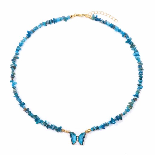 Halskæde med sommerfugl og apatite vedhæng 22 x 17 mm blå sten kæde i guldfarve zinklegering Til fest bryllup og som gave