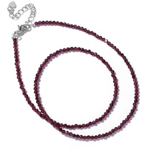 Halskette aus rotem Granat 2 mm Perlen Länge 40 cm verstellbare weinrote Kette in Silberfarbe Zinklegierung Für Frauen und Männer