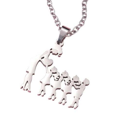 Halskette mit Anhänger Familie Mama mit drei Töchtern und einem Sohn Eleganter Damenschmuck Symbol der Liebe der Mutter Originelles Geschenk
