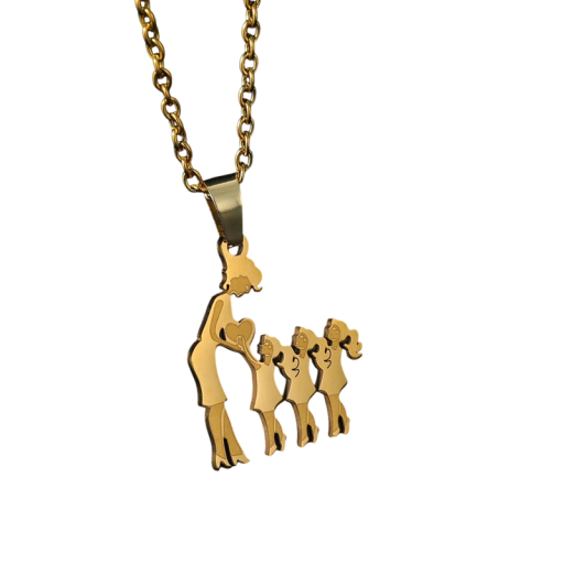 Halskette mit Anhänger Mama und drei Töchter Elegante Halskette aus Edelstahl Symbol der Familie Geschenk für Mama und Töchter